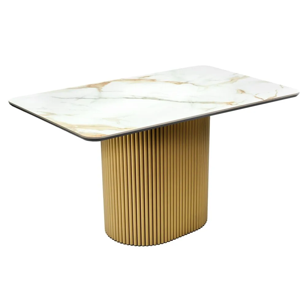 Стол Festa 140x85x77см, керамогранит Calacatte gold (глянец), золото