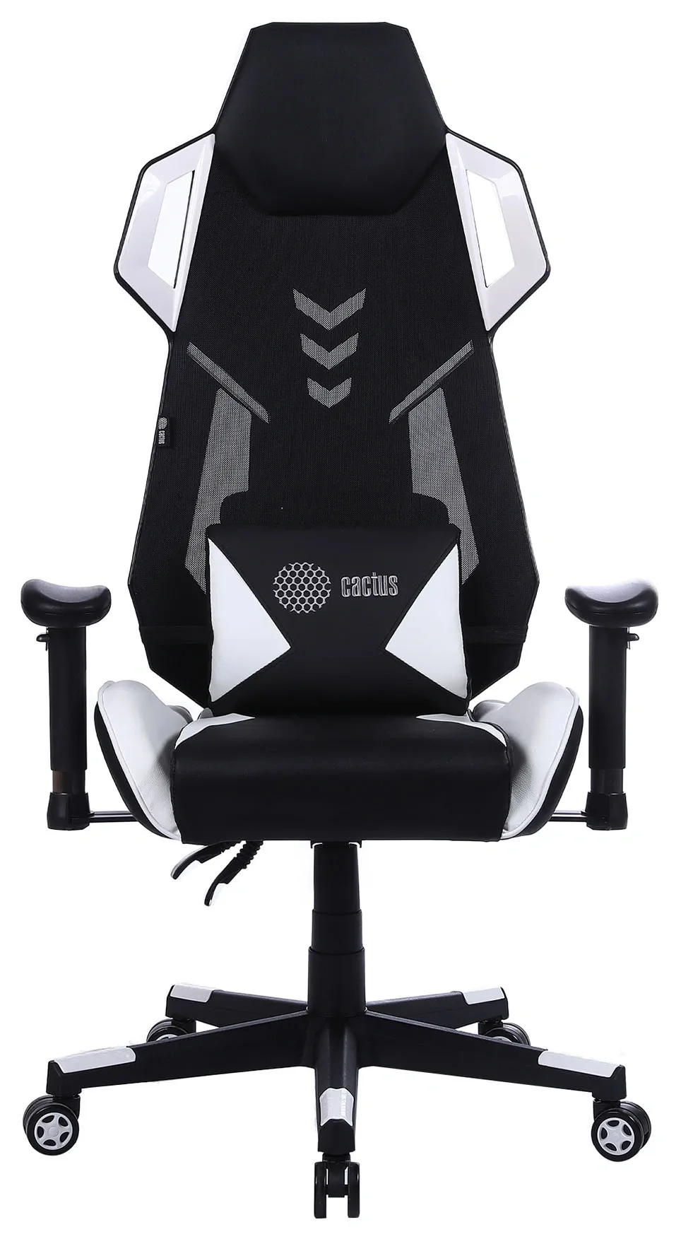 Кресло игровое Cactus CS-CHR-090BLW черный/белый экокожа/сетка крестов. нейлон