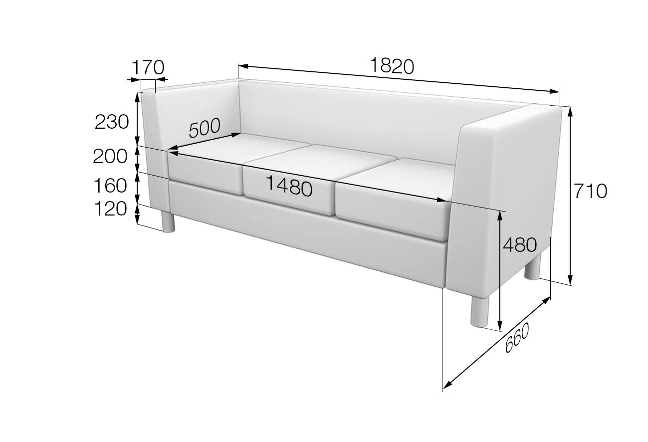 Диван 3-местный Домино, Domino Dm3-2 ecotex_3028 beige 1820*710*660h