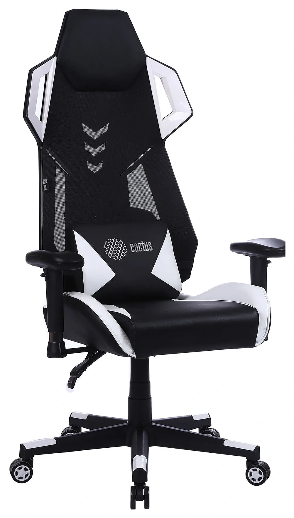 Кресло игровое Cactus CS-CHR-090BLW черный/белый экокожа/сетка крестов. нейлон
